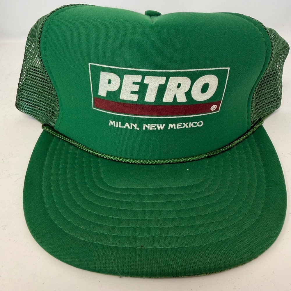 Vintage Petro Milan New Mexico Trucker Hat Green Mesh Snapback Cap Gas Station